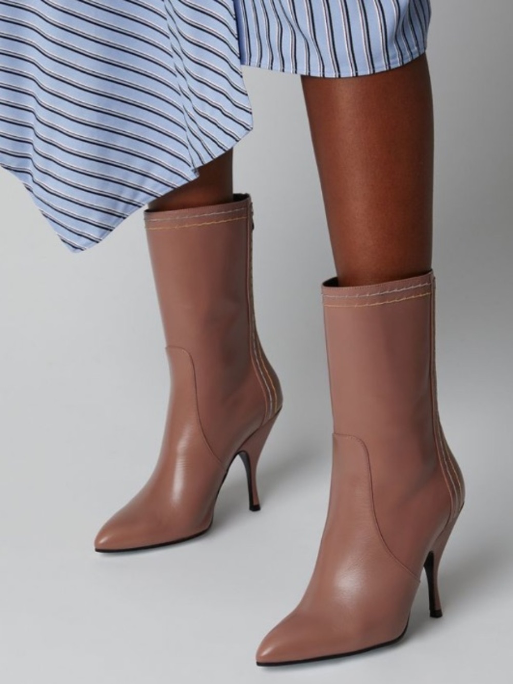 Bottega Veneta Mid-Calf Boots Stitch Seam in Mauve